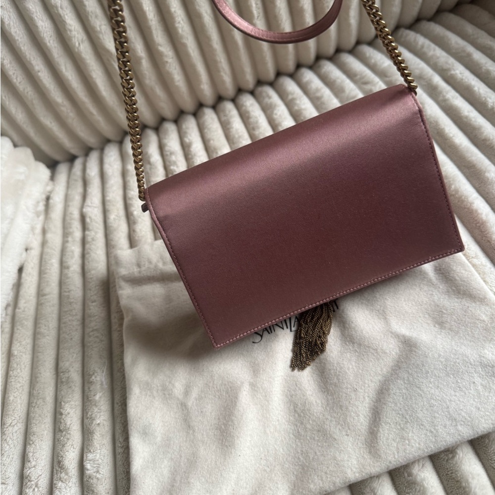 AUTHENTIC Saint Laurent YSL Kate Tassel Chain Bag Satin Dragee Pink Small NWT - Picture 6 of 16